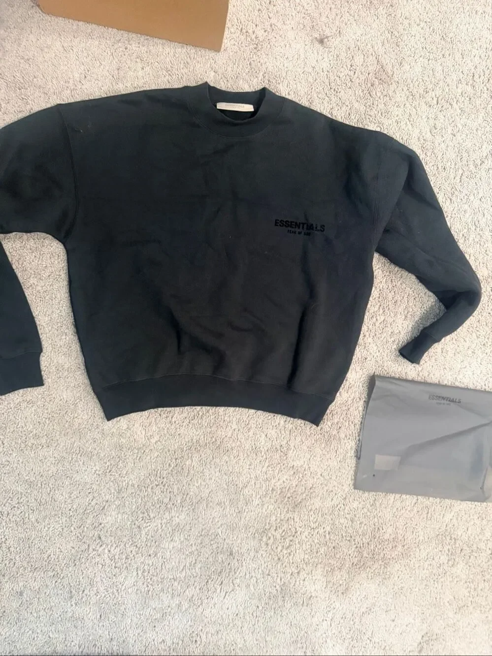 Fear of God Essentials Pullover Sweatshirt Black Stretch Limo Size XS New